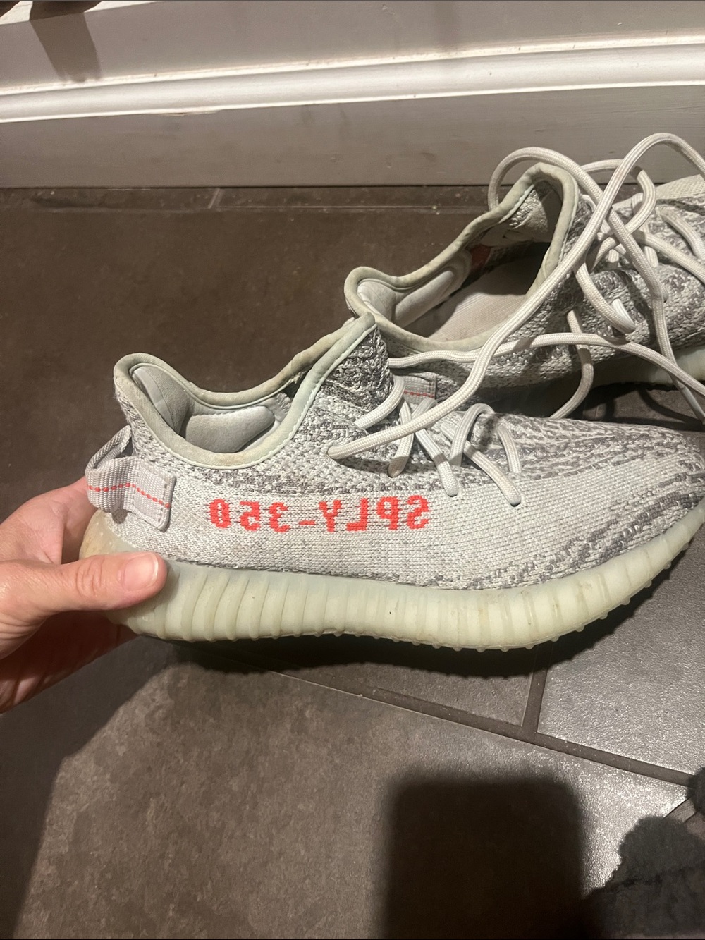 Adidas Yeezy Boost 350 V2 'Blue Tint' - Light Grey with Red Stripe